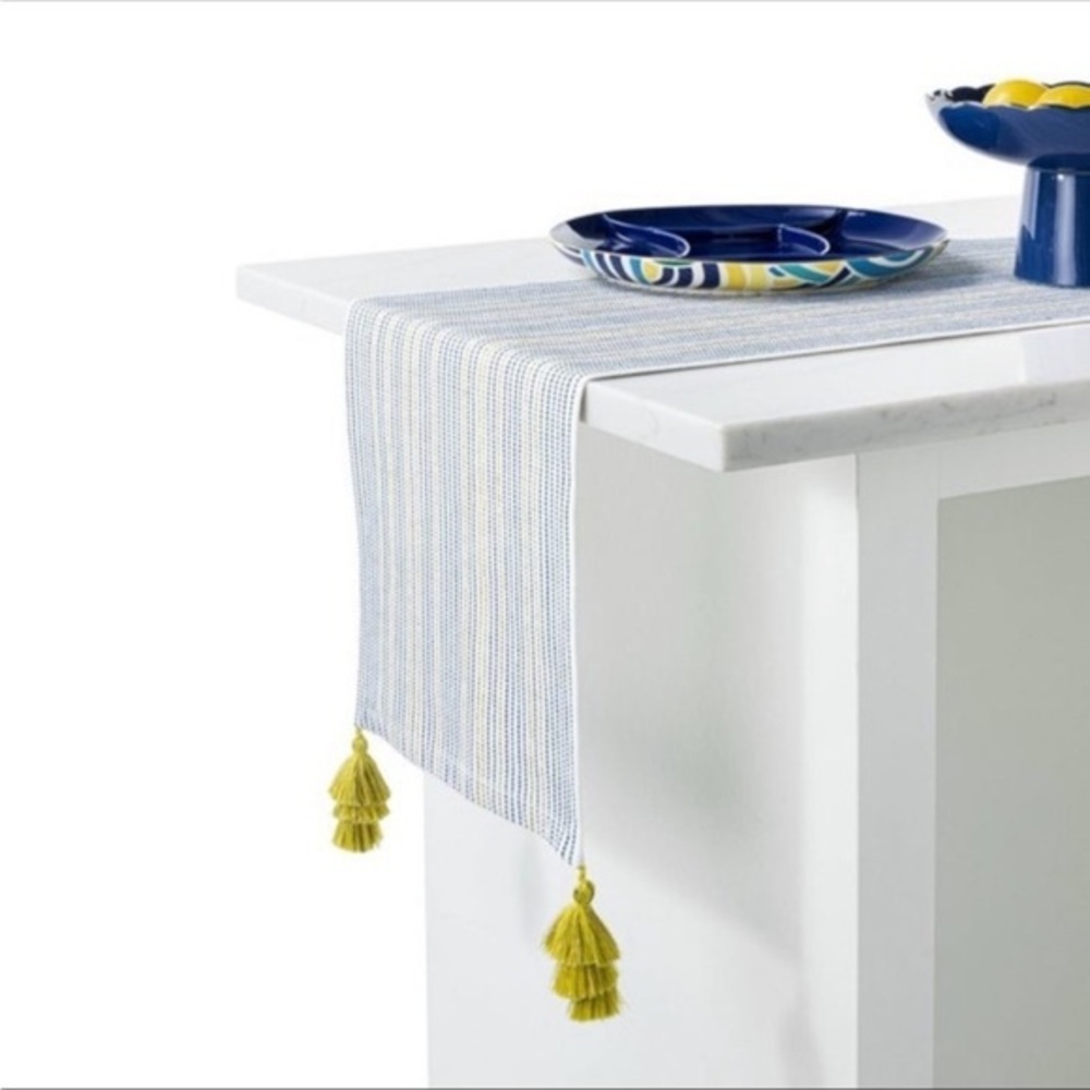 Tabitha Brown Table Runner with Yellow Tassel Trim‎ Table Linen